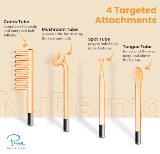 NuDerma -Alta frecuencia Máquina portátil de terapia de piel, con neón, antienvejecimiento, estiramiento de la piel, reducción de arrugas, círculos oscuros, aclaración.