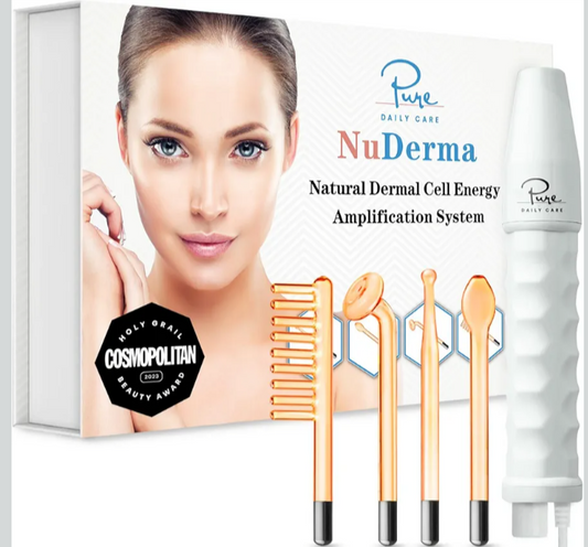 NuDerma -Alta frecuencia Máquina portátil de terapia de piel, con neón, antienvejecimiento, estiramiento de la piel, reducción de arrugas, círculos oscuros, aclaración.